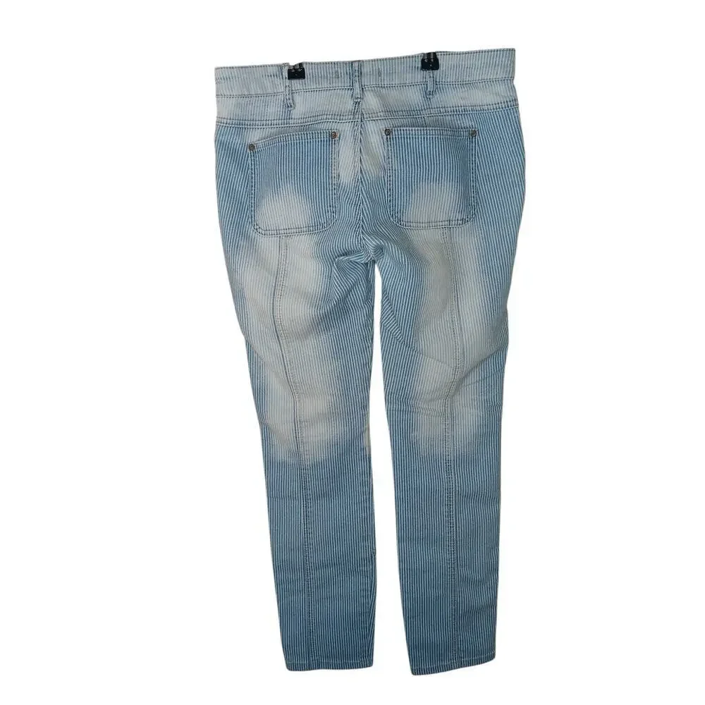 Free People Women’s Striped Patchwork Jeans Size 28 Blue White Distressed
